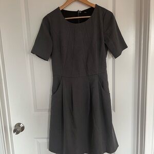 Zero Gray A-Line Midi Dress Pleated Skirt Short Sleeve Office Size M